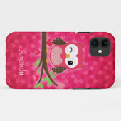 Hot Pink Cute Owl Girly Case-Mate iPhone Case (Achterkant (horizontaal))