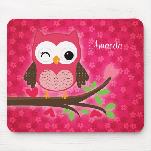 Hot Pink Cute Owl Girly Muismat (Voorkant)