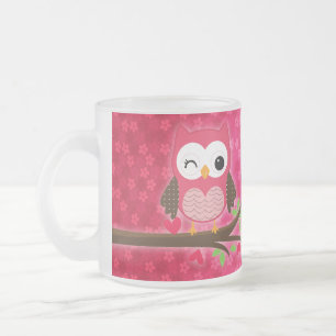Hot Pink Cute Owl Girly op maat Matglas Koffiemok