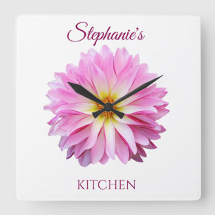 Hot Pink Dahlia Square Wall Klock Floral Vierkante Klok
