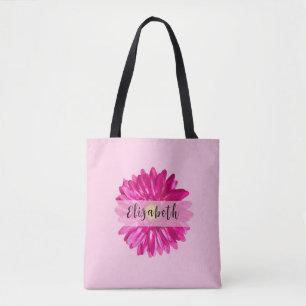 Hot Pink Daisy Custom Naam en Monogram Draagtas