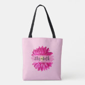 Hot Pink Daisy Custom Naam en Monogram Draagtas (Achterkant)