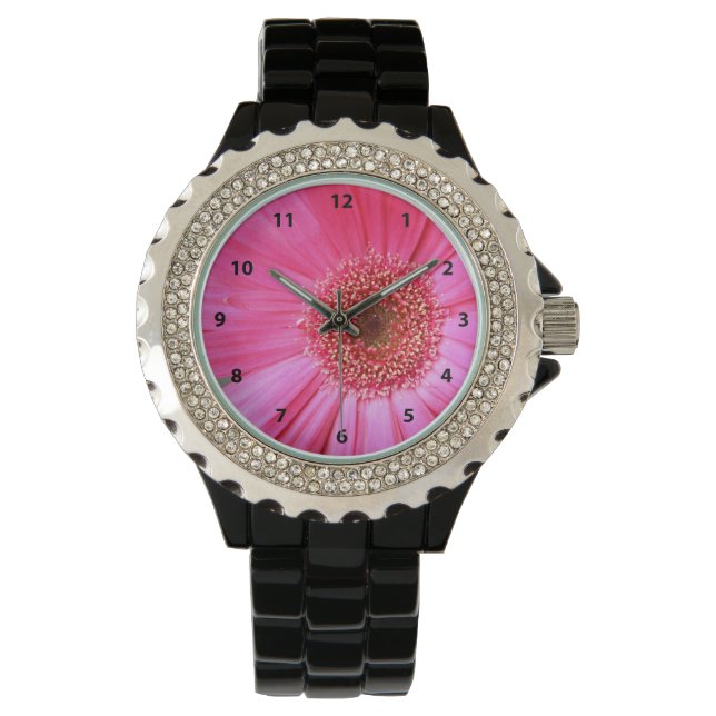Hot Pink Daisy Horloge (Voorkant)
