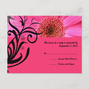 Hot Pink Daisy Wedding RSVP Kaartje