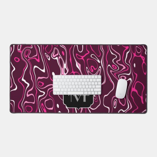 Hot pink damascus abstract swirls Custom Monogram (Clavier et souris)