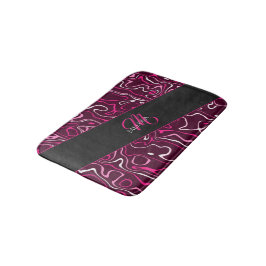 Hot pink damascus abstract swirls Custom Monogram Badmat