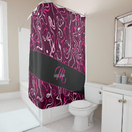 Hot pink damascus abstract swirls Custom Monogram Douchegordijn