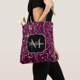 Hot pink damascus abstract swirls Custom Monogram Draagtas