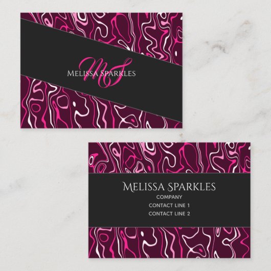 Hot pink damascus abstract swirls Custom Monogram Visitekaartje (Voorkant / Achterkant)