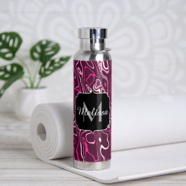 Hot pink damascus abstract swirls Custom Monogram Waterfles