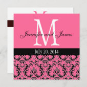 Hot Pink Damask Monogram Weddenschap 5 Kaart (Voorkant / Achterkant)
