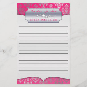 Hot Pink Dashing Damask Lined Zakelijk Briefpapier
