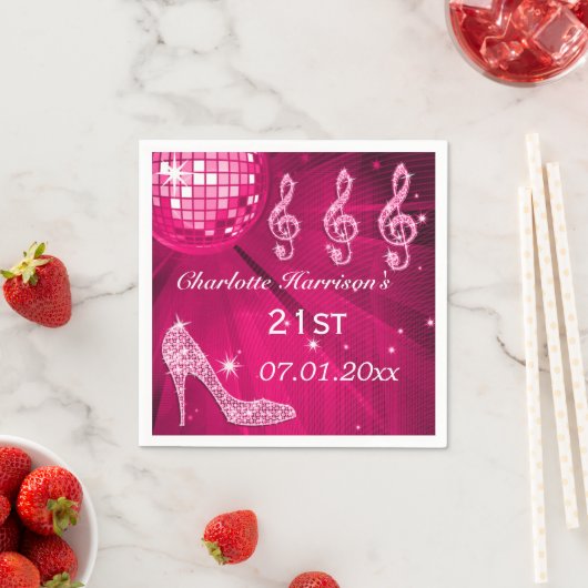 Hot Pink Disco Ball en Sparkle Heels 21st Servetten (Insitu)
