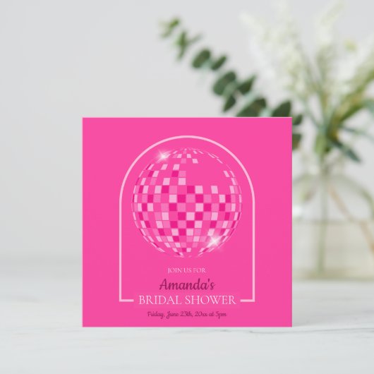 Hot Pink Disco Boogie Bridal Shower Invitation (Debout devant)