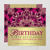 Hot Pink Diva Gal Invitations de fête d'anniversai (Devant / Derrière)