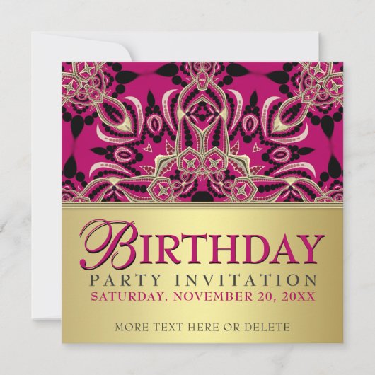 Hot Pink Diva Gal Invitations de fête d'anniversai (Devant)