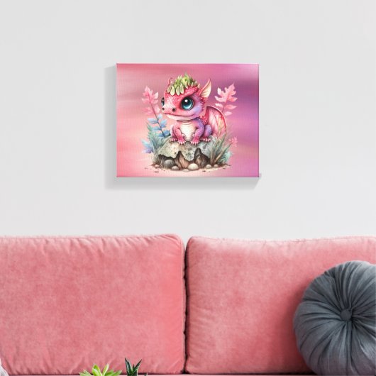 Hot Pink Dragon Girl Baby shower Custom Gift Canvas Afdruk (Insitu (Woonkamer))