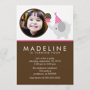 Hot Pink Elephant en Cupcake Foto van zaterdag Kaart