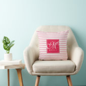 Hot Pink en Baby Pink Striped - Script Monogram Kussen (Stoel)