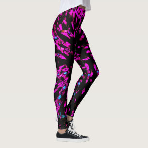 Hot Pink en Black Abstract, persoonlijke naam Leggings