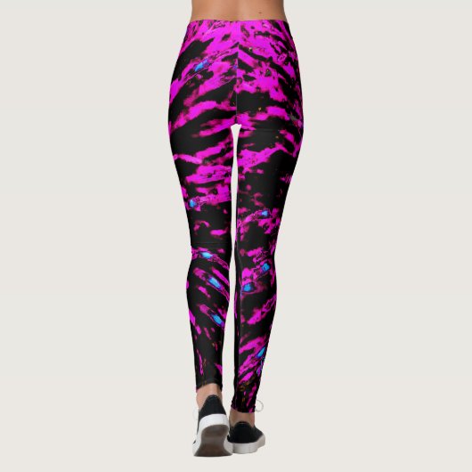 Hot Pink en Black Abstract, persoonlijke naam Leggings (Achterkant)