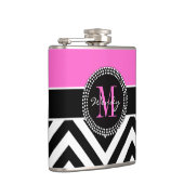 Hot Pink en Black Chevron Monogram Heupfles (Rechts)
