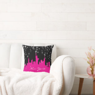 Hot Pink en Black New York Skyline Kussen