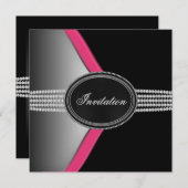 Hot Pink en Black Party Kaart (Voorkant / Achterkant)