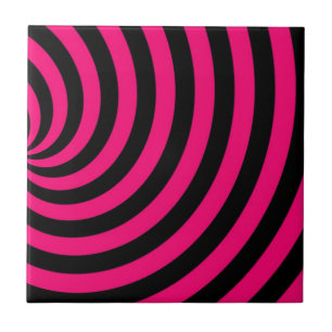 Hot Pink en Black Swirly Stipes Tegeltje