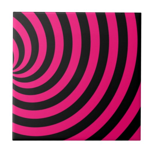 Hot Pink en Black Swirly Stipes Tegeltje (Voorkant)