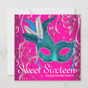 Hot Pink en Blauwgroen Blue Sweet Sixteen-partij Kaart