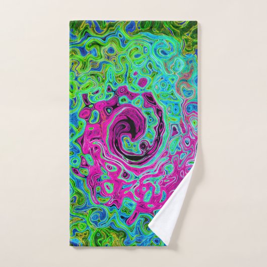 Hot Pink en Blue Groovy Abstract Retro Swirl Bad Handdoek (Handdoek)