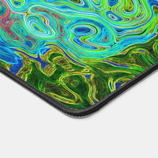 Hot Pink en Blue Groovy Abstract Retro Swirl Bureaumat (Hoek)