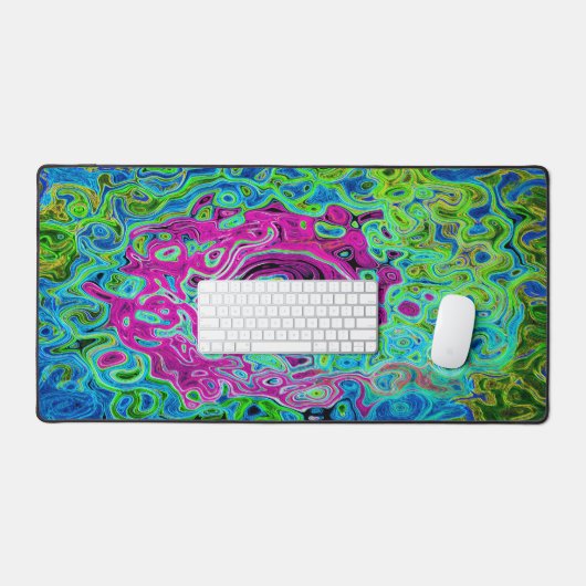 Hot Pink en Blue Groovy Abstract Retro Swirl Bureaumat (Keyboard & Muis)
