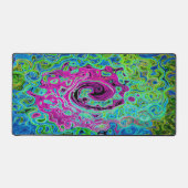 Hot Pink en Blue Groovy Abstract Retro Swirl Bureaumat (Voorkant)