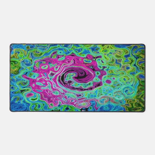 Hot Pink en Blue Groovy Abstract Retro Swirl Bureaumat (Voorkant)