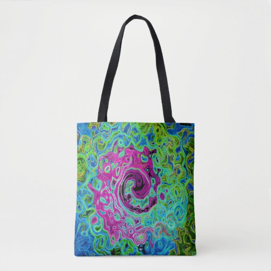 Hot Pink en Blue Groovy Abstract Retro Swirl Draagtas (Voorkant)