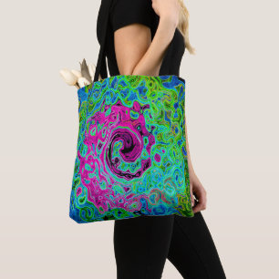 Hot Pink en Blue Groovy Abstract Retro Swirl Draagtas