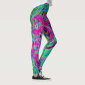 Hot Pink en Blue Groovy Abstract Retro Swirl Leggings (Rechts)