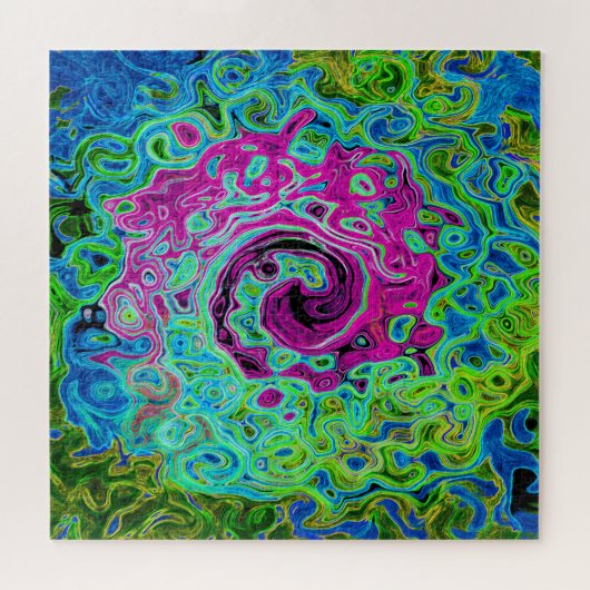 Hot Pink en Blue Groovy Abstract Retro Swirl Legpuzzel (Horizontaal)