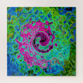 Hot Pink en Blue Groovy Abstract Retro Swirl Legpuzzel (Verticaal)