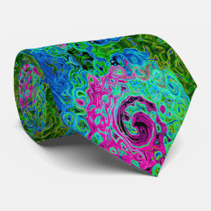Hot Pink en Blue Groovy Abstract Retro Swirl Stropdas