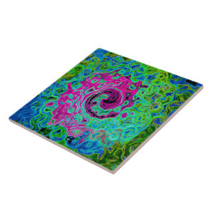 Hot Pink en Blue Groovy Abstract Retro Swirl Tegeltje