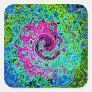 Hot Pink en Blue Groovy Abstract Retro Swirl Vierkante Sticker