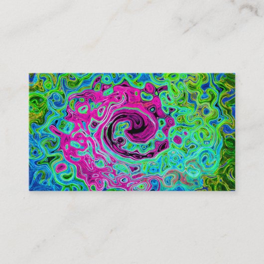 Hot Pink en Blue Groovy Abstract Retro Swirl Visitekaartje (Voorkant)