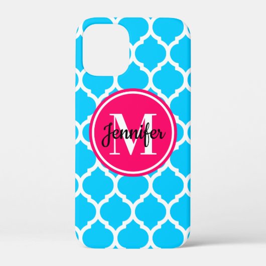 Hot Pink en Bright Aqua Trellis Monogram Case-Mate iPhone Case (Achterkant)