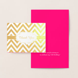 Hot Pink en Gold Chevron Girls Birthday Party Folie Kaarten