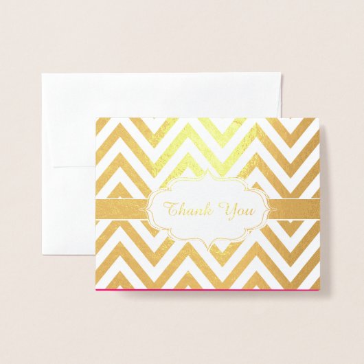 Hot Pink en Gold Chevron Girls Verjaardagsfeestje Folie Kaarten (Voorkant met envelop)