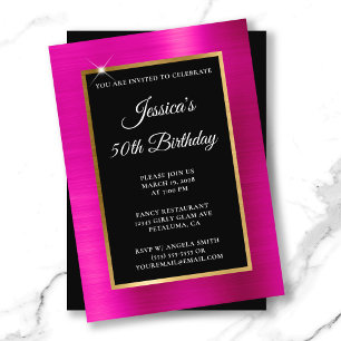 Hot Pink en Gold Foil Black 50th Birthday Kaart