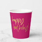 Hot Pink en Gold Happy Birthday Papieren Bekers (Voorkant)